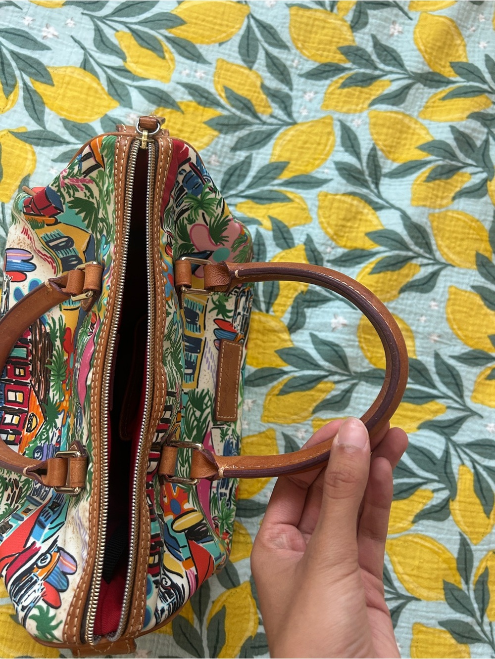 Dooney & Bourke Barrel bag Multicolor Tropical Print Satchel with Brown Handles - Picture 10 of 14